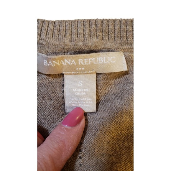 Banana Republic Women Size Small Button Up V-neck Cardigan Tan Crystal‎ Buttons - Picture 10 of 16